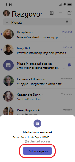 Teams se pridružuju sobom na iPhoneu
