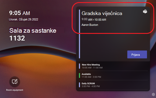 panel za Teams sastanak u tijeku