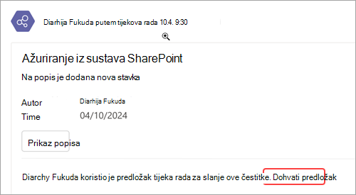 Snimka zaslona na kojoj se prikazuje kako nabaviti kopiju postojećeg predloška tijeka rada