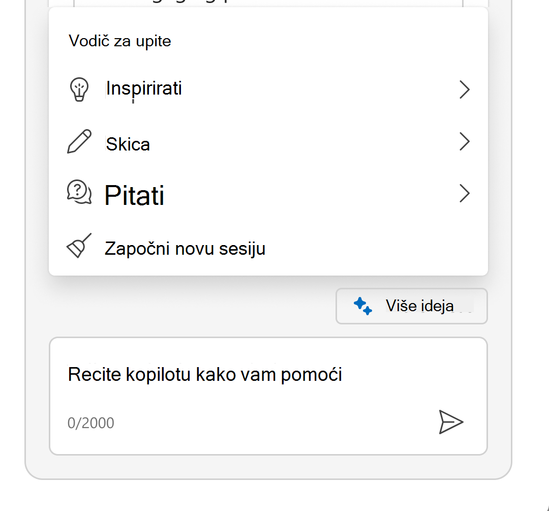 Snimka zaslona prikazuje prošireni izbornik Sparkle kako bi se prikazao vodič za upite.