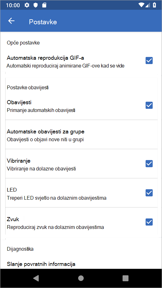 Mogućnosti postavki u sustavu Android