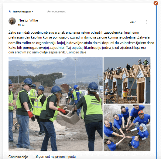 Snimka zaslona na kojoj se prikazuje istaknuti razgovor na servisu Yammer