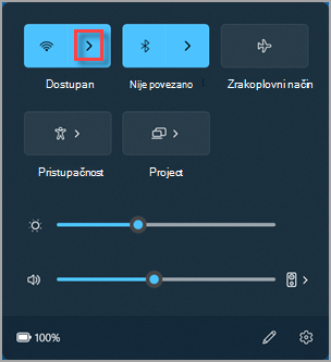 Gdje pronaći Upravljanje Wi-Fi vezama u Windows 11 brzim postavkama.