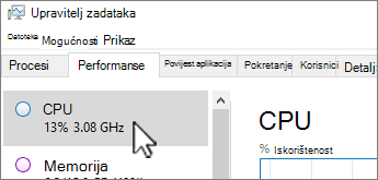 Podaci o kartici Performanse i CPU-u.