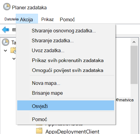 Odabir mogućnosti Osvježi akciju > u Planeru zadataka.