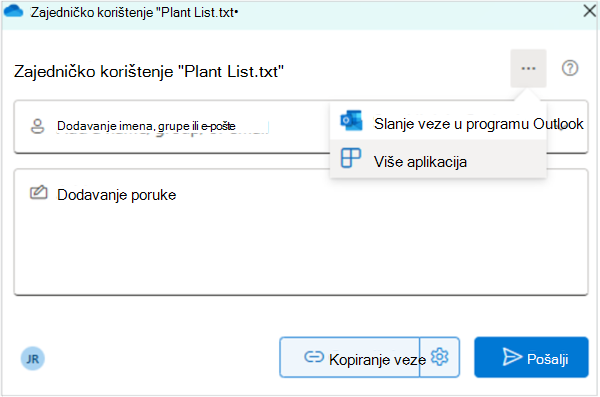 Snimka zaslona zajedničkog korištenja Files s aplikacijom