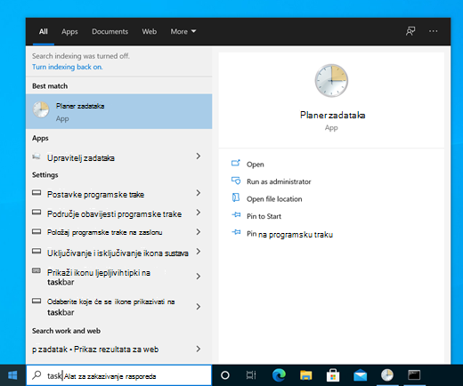 Kako pretraživati aplikaciju Planer zadataka.