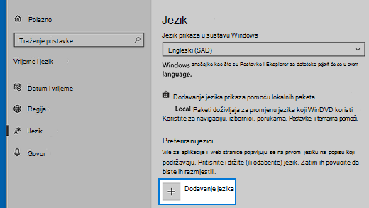 Postavke jezika u sustavu Windows 10