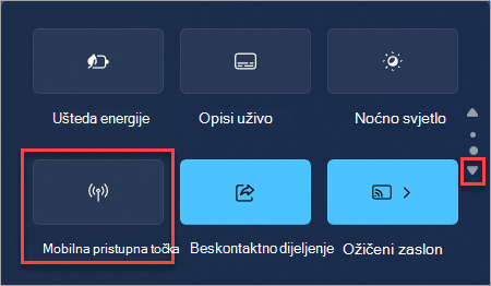 Kako pronaći brzu radnju mobilne pristupne točke u brzim postavkama sustava Windows 11.