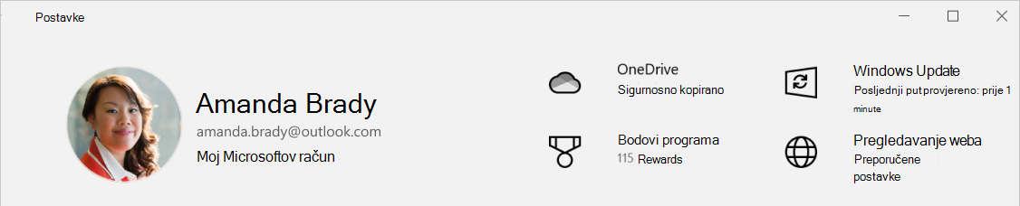 Snimka zaslona s postavkama koje prikazuju status sigurnosne kopije servisa OneDrive.