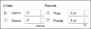 Promjena uvlake i razmaka u programu Word za web