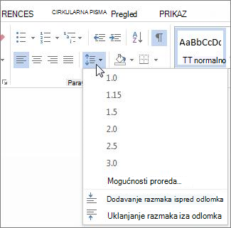 Zaslon Razmak između redaka i odlomaka