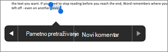 Dodirnite Novi komentar nakon odabira teksta u programu Word