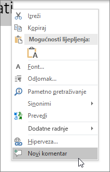 U skočnom izborniku odaberite Novi komentar