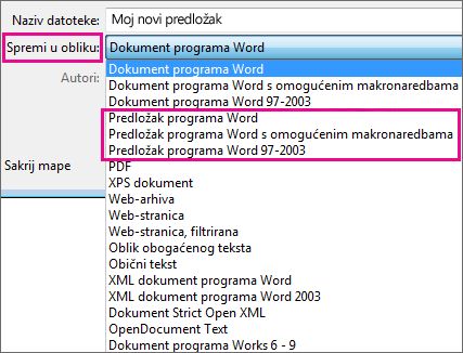 Spremanje dokumenta kao predloška