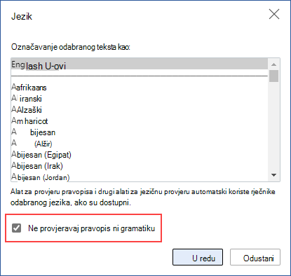 Isključivanje automatske provjere pravopisa