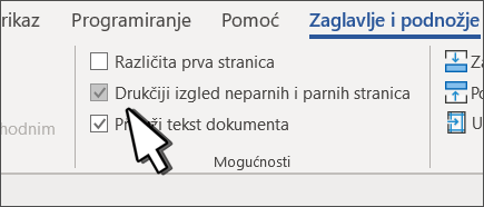 Gumb par-nepar odabran na vrpci zaglavlja