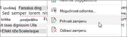 Kliknite desnom tipkom miša da biste prihvatili ili odbili promjenu.