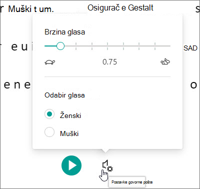 Fokusirani čitač glasovnih postavki
