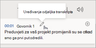 Odaberite odjeljak Uređivanje transkripta