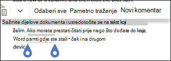 Izbornik za odabir Word za Android s novim komentarom