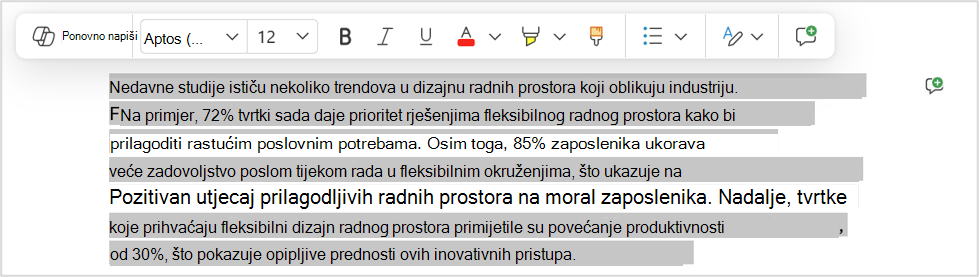 Mogućnost parafraziranja radi brze promjene u određeni odlomak.