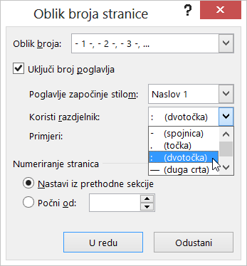 Odabir stila broja poglavlja