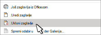 Gumb Ukloni zaglavlje