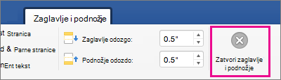 Na kartici Zaglavlje & podnožje istaknuta je mogućnost Zatvori zaglavlje i podnožje