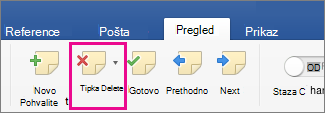 On the Review tab, Delete Comment is highlighted