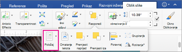 Kliknite Položaj da biste postavili položaj tablice u odnosu na okolni tekst.