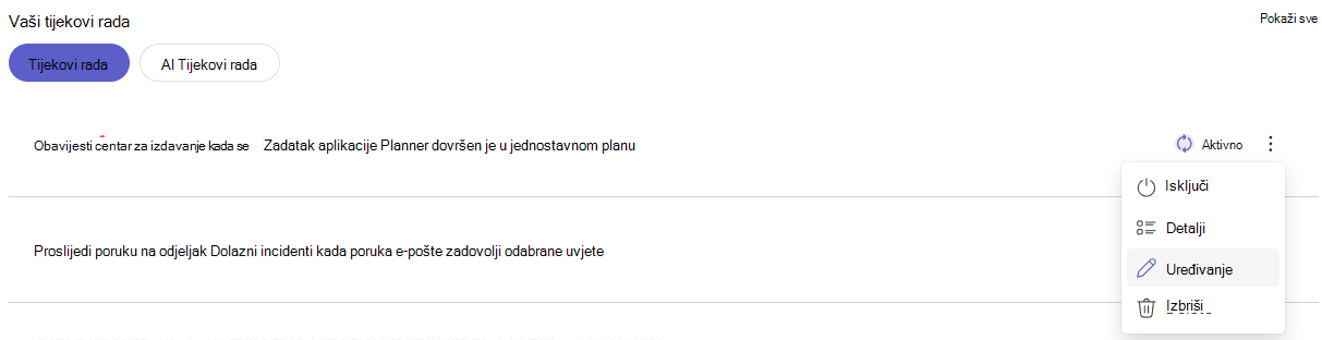 Uređivanje tijeka rada s početne stranice