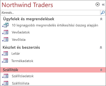 A Northwind Traders egyéni navigációja