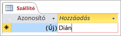 Képernyőrészlet az azonosítóról a Szállítók táblában