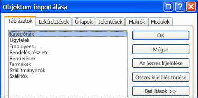 Az Objektum importálása párbeszédpanel
