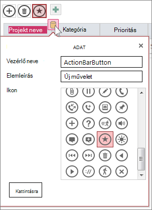 Egy webes adatlapon végzett egyéni művelet Adatok párbeszédpanelje