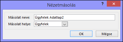 Duplicate view dialog showing name of duplicate box and location for duplicate box.