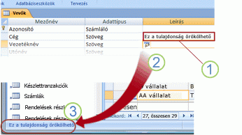 Propagált Leírás tulajdonságbeállítás az állapotsorban megjelenítve