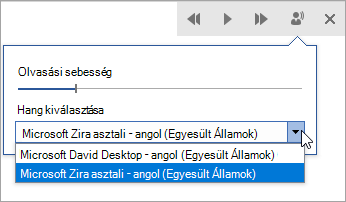 Képernyőkép a felolvasási hang kiválasztásáról.
