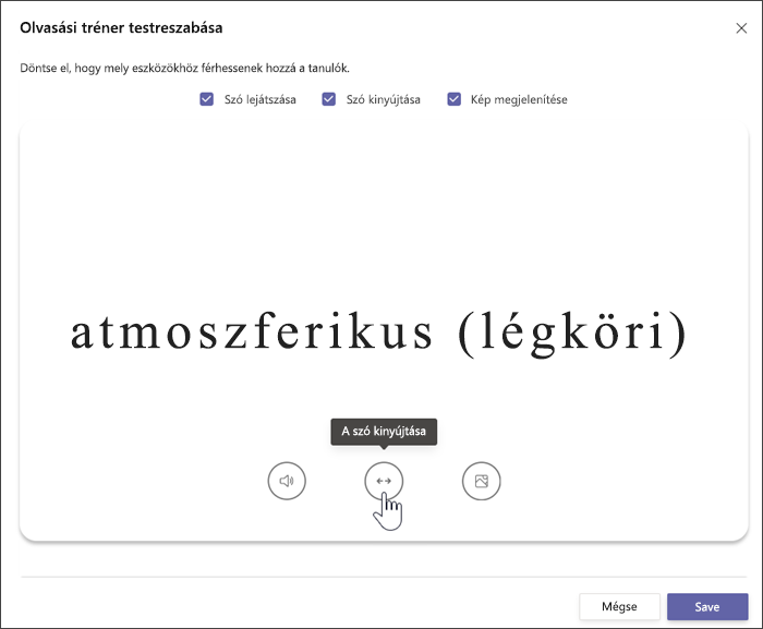 Az Olvasáskészség fejlődése feladat létrehozásának oldalsó panelje, amelyen az Olvasási tréner alapértelmezés szerint be van kapcsolva