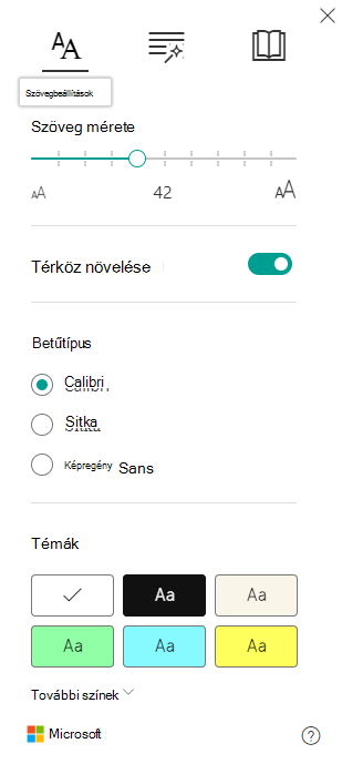 Képernyőkép a betűtípus-beállításokról.