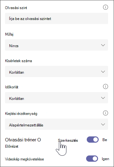 képernyőkép a kijelölt szakaszról, a hozzárendelés módosításának további lehetőségeivel