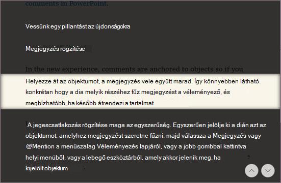 Sorfókusz a Modern olvasó alkalmazásban