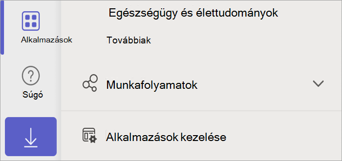 Képernyőkép a Teamsről, amelyen az alkalmazások kezelése gomb látható.