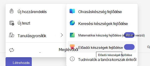 Képernyőkép az Előadói készségek fejlődése lapról.