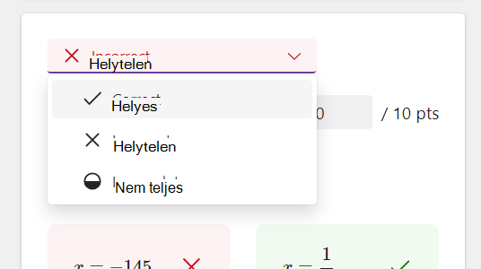 Képernyőkép a válaszlehetőségekről.