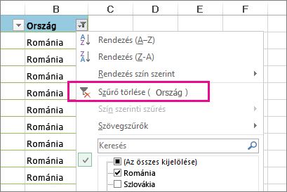 Szűrő törlése gomb