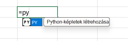 A Python engedélyezéséhez írja be az =PY képletet egy cellába.