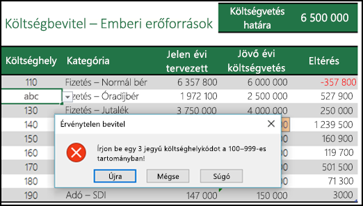 Érvénytelen figyelmeztető üzenet példája
