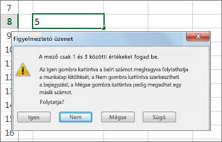 Érvénytelen adatokat jelző figyelmeztető üzenet